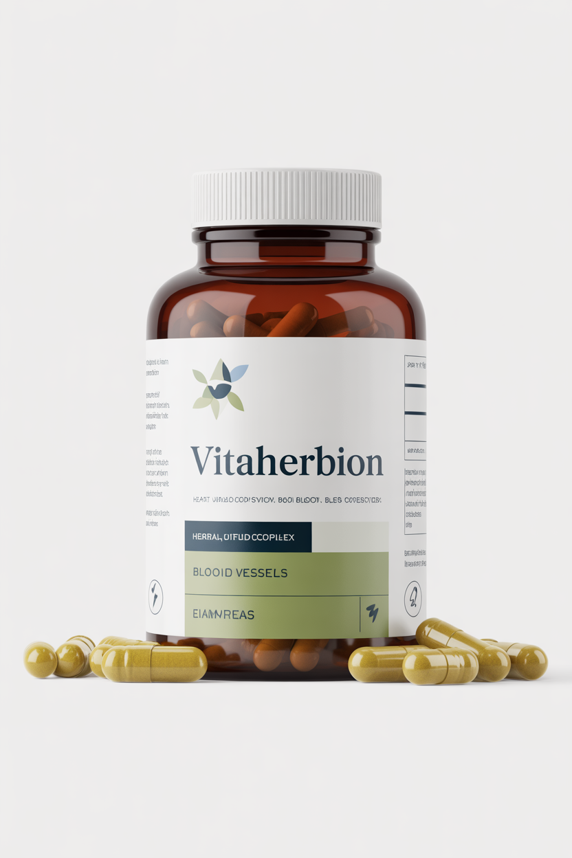 VitaHerbion herbal complex bottle with capsules for heart, blood vessels and digestion support